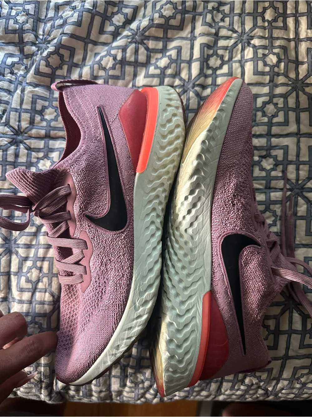 Nike Women's Running Shoes in Mauve Pink with Black Swoosh and Coral Accents